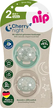 NIP Soother Cherry night mint/brown size 2, from 6 months, 2 pieces