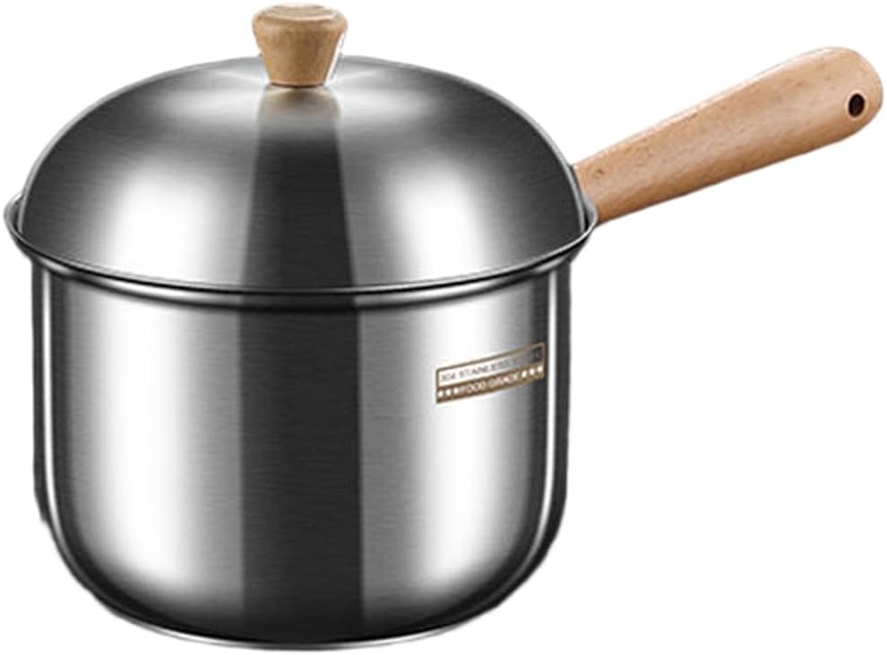 Oceanlend Milk Pot 304 Stainless Steel with Lid 400 ml 800 ml Including Beech Wood Handle for Comfortable and Safe Handling with Deep Pot Design (800 ml)