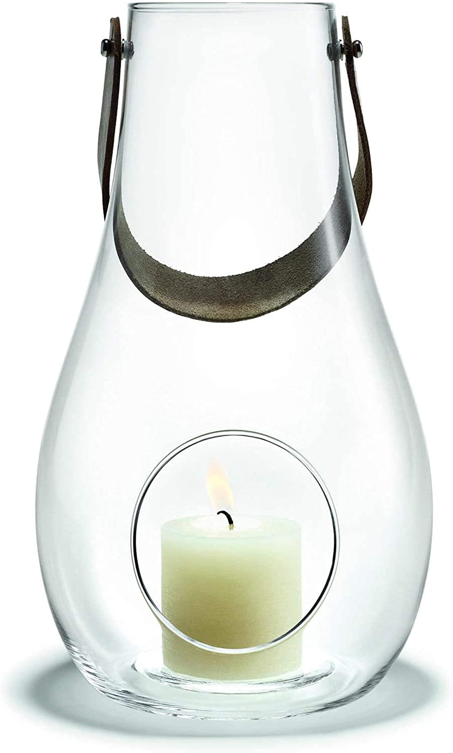 Holmegaard Design Candle Light Lantern, Glass Lantern with Core Leather Handle, Decorative Lanterns for Indoor and Outdoor Use, Clear, 45 cm