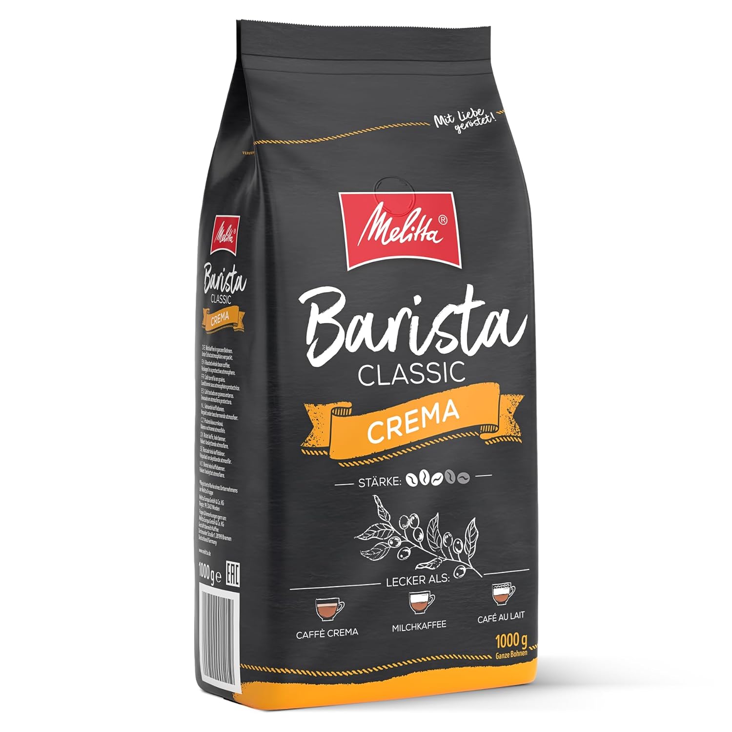 Melitta Barista Classic Crema, Whole Coffee Beans 1 kg, Unground, Coffee Beans for Fully Automatic Coffee Machine, Medium Roast, Strength 3