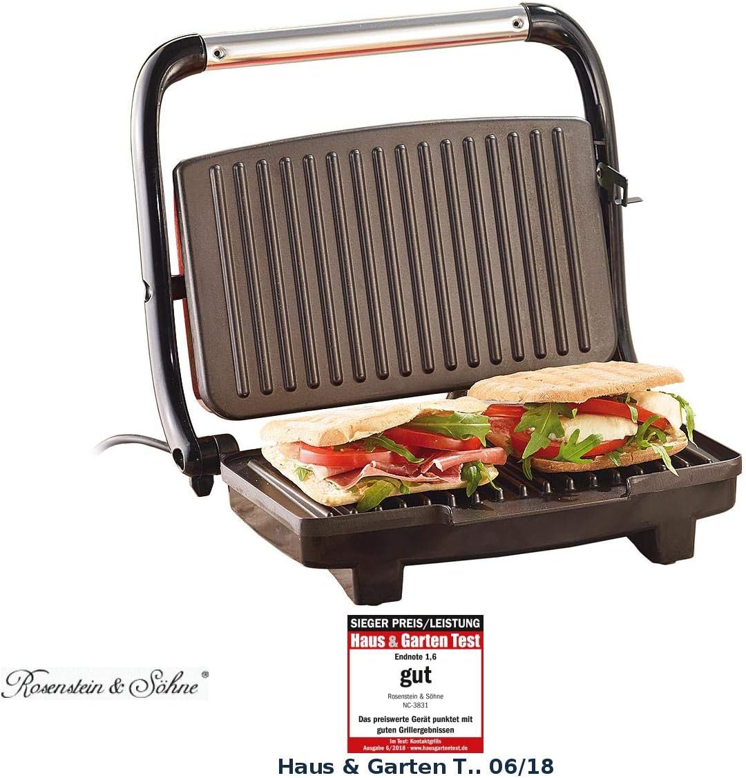 Rosenstein & Söhne Panini Toaster: Panini, Sandwich & Contact Grill CG-2510, 1000 W