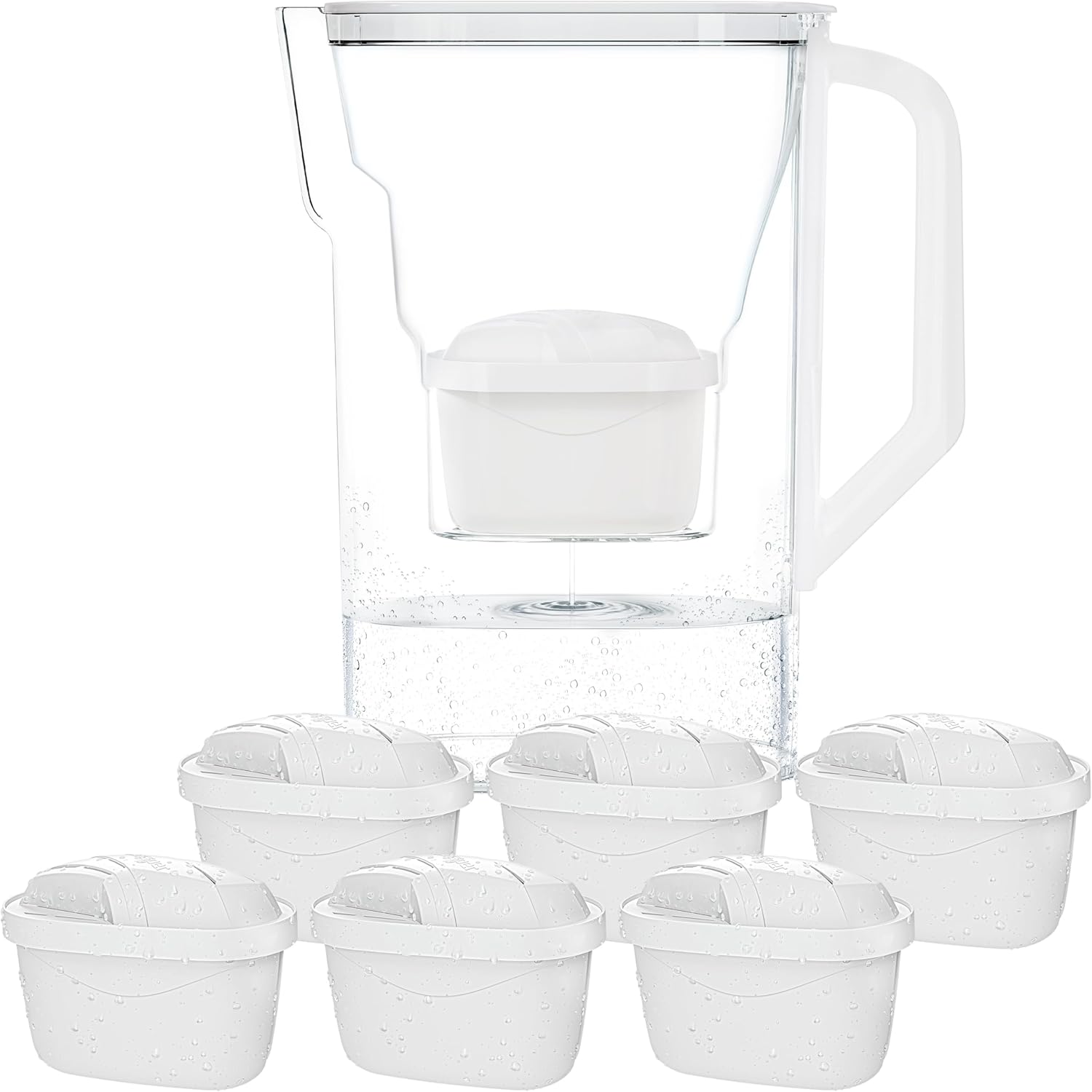 Wessper Water Filter Jug with Filter, Fridge Door Jug 2.7 Liters, Filter Cartridges with Activated Carbon and Ion Exchange Resin, Set Jug and 6 Water Filters, White