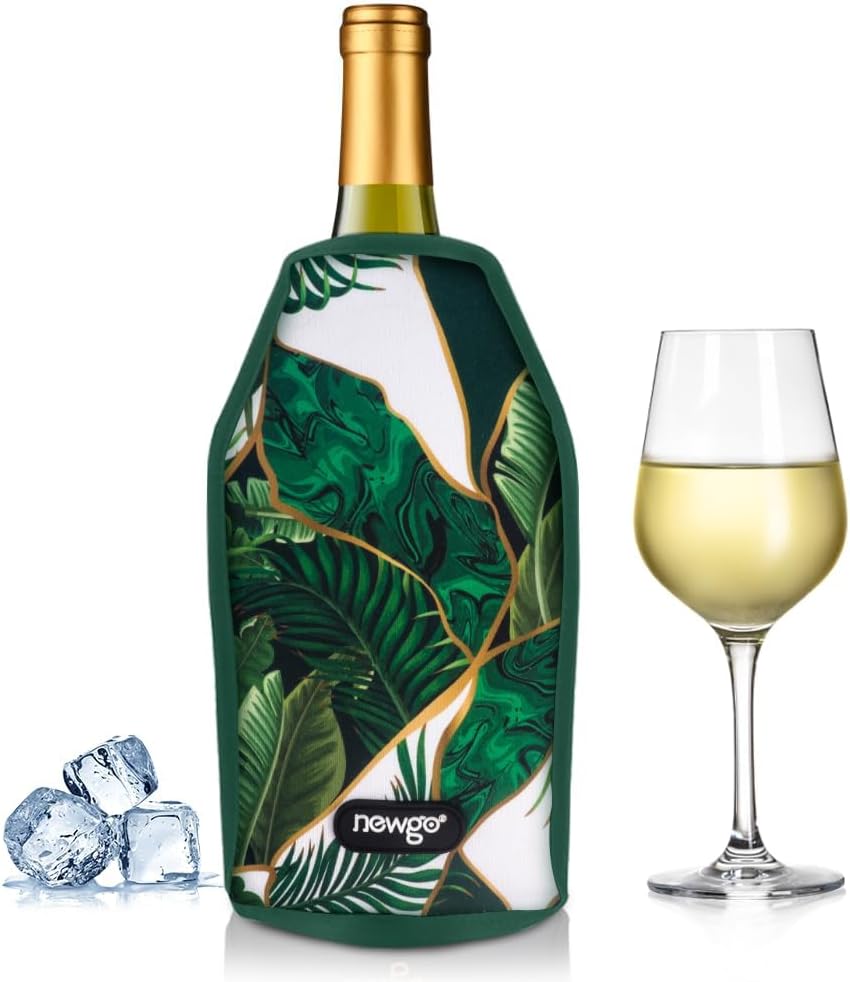 NEWGO Cooling Cuff Wine Active Wine Cooler Bottle Cooler Cuff Champagne Bottle Wine Cooler Case Cuffs for Wine, Champagne, Bottles, Water-Repellent Fabric (Plants)