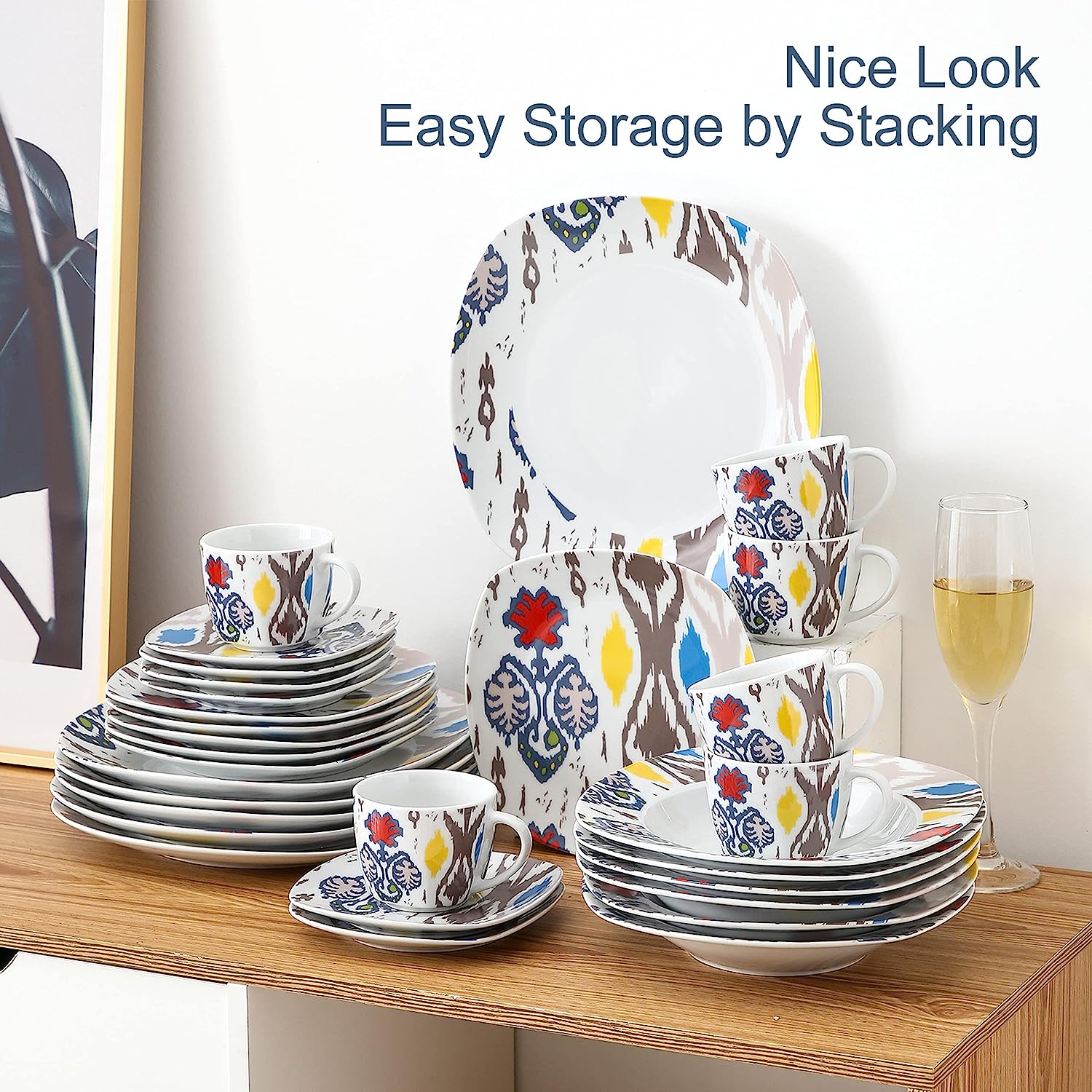 VEWEET Dinner Service 30 Pieces | Crockery Set Includes Coffee Cups, Saucer, Dessert Plate, Dinner Plate and Soup Plate | Complete Service for 6 People