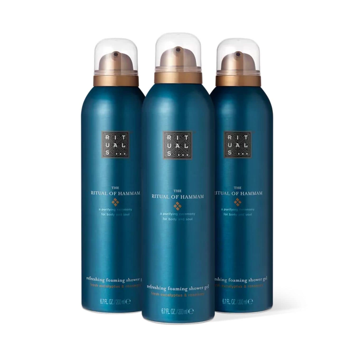 RITUALS The Ritual of Hammam Vorteilspack mit 3 x Duschschaum – Duschgel mit Eukalyptus und Rosmarin – Value Pack 3 x 200 ml