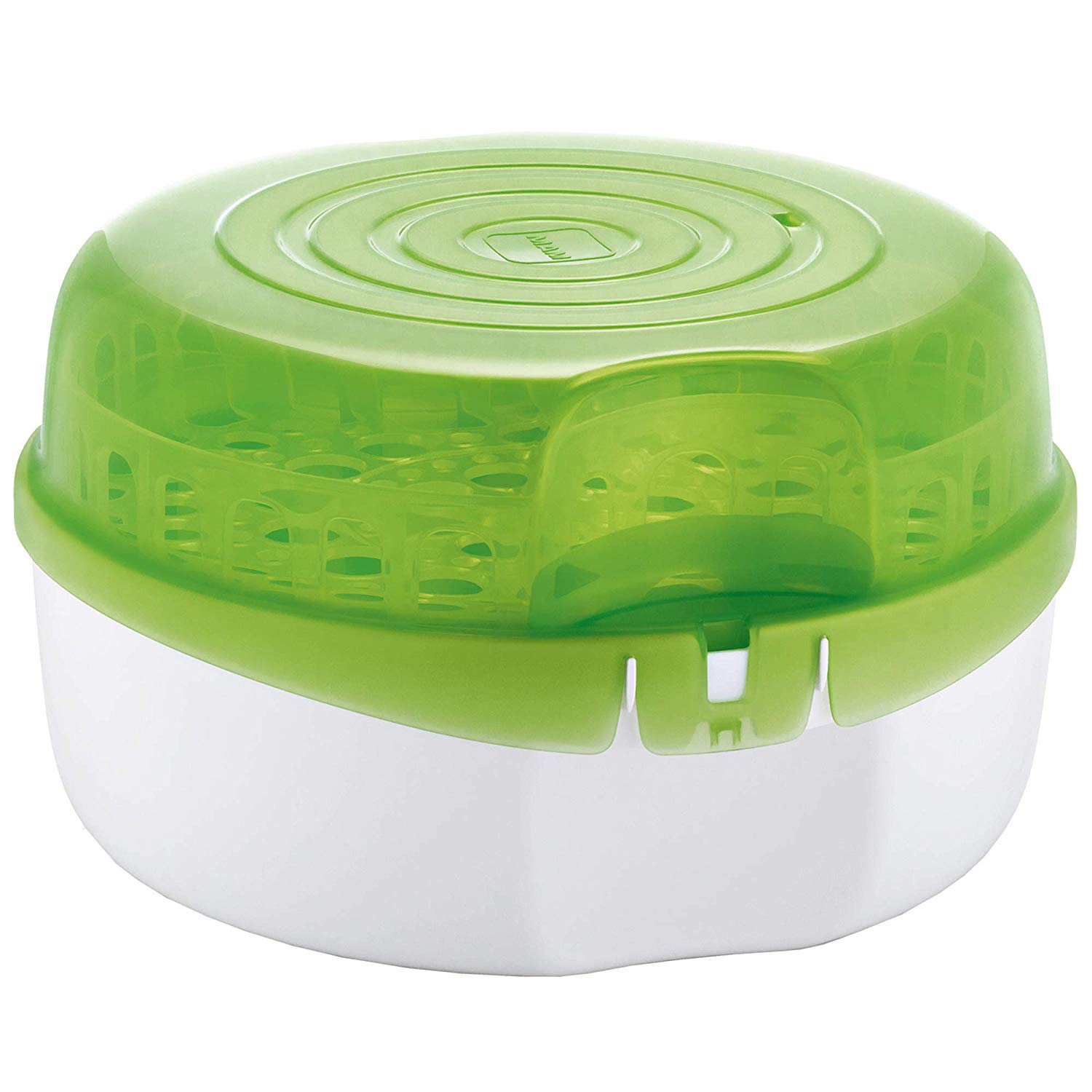 MAM Microwave Steam Steriliser with 1 x MAM Anti-Colic Bottle (160 ml), Steriliser for Baby Bottles, Dummy & Accessories, Safe Bottle Steriliser, White/Green