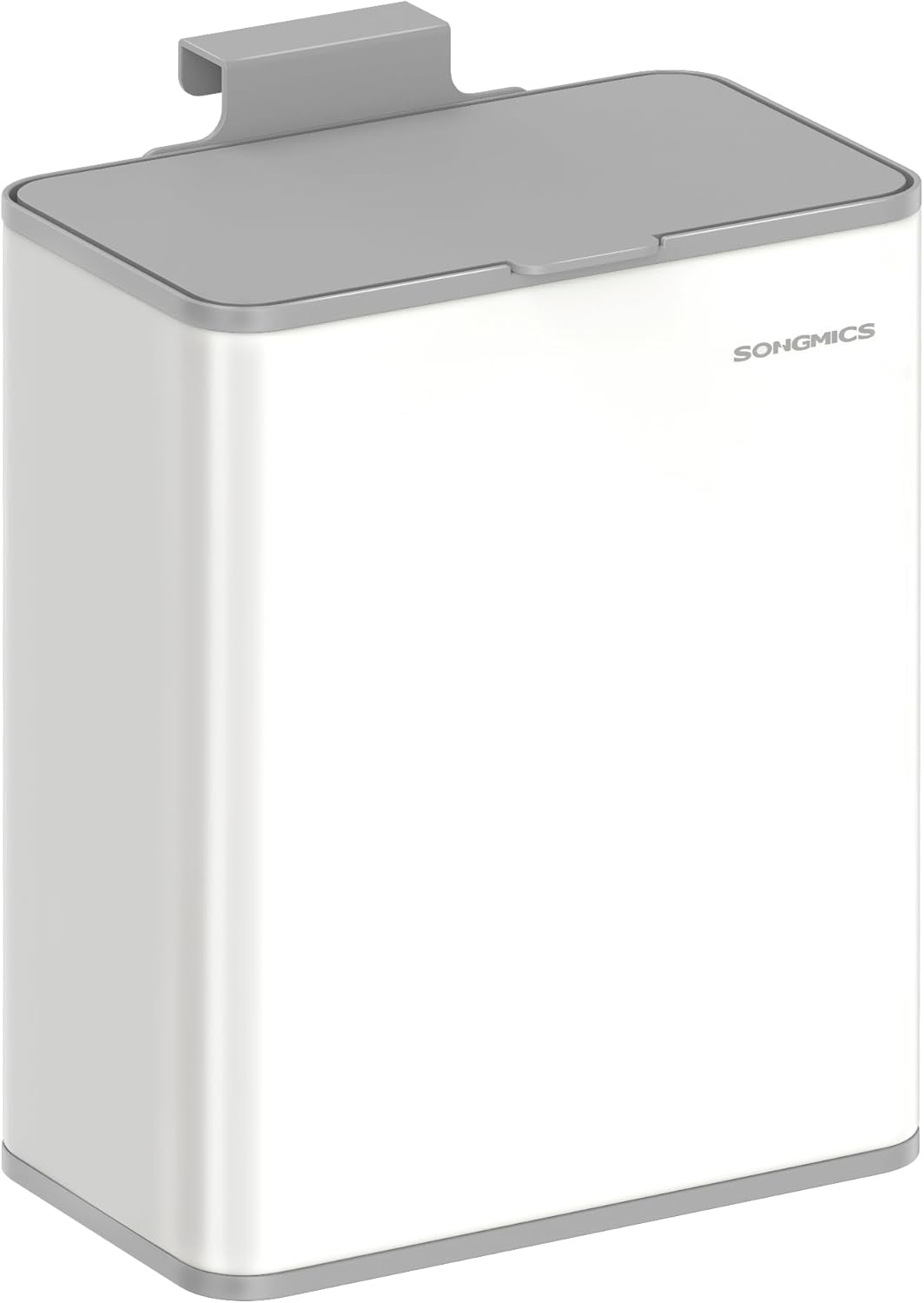 SONGMICS 8L Hanging Compost Bin Kitchen Steel Waste Bin with Lid for Organic Waste with Hook on Cabinet Door or Wall for Base Cabinet Bathroom Cloud White LTB810W01