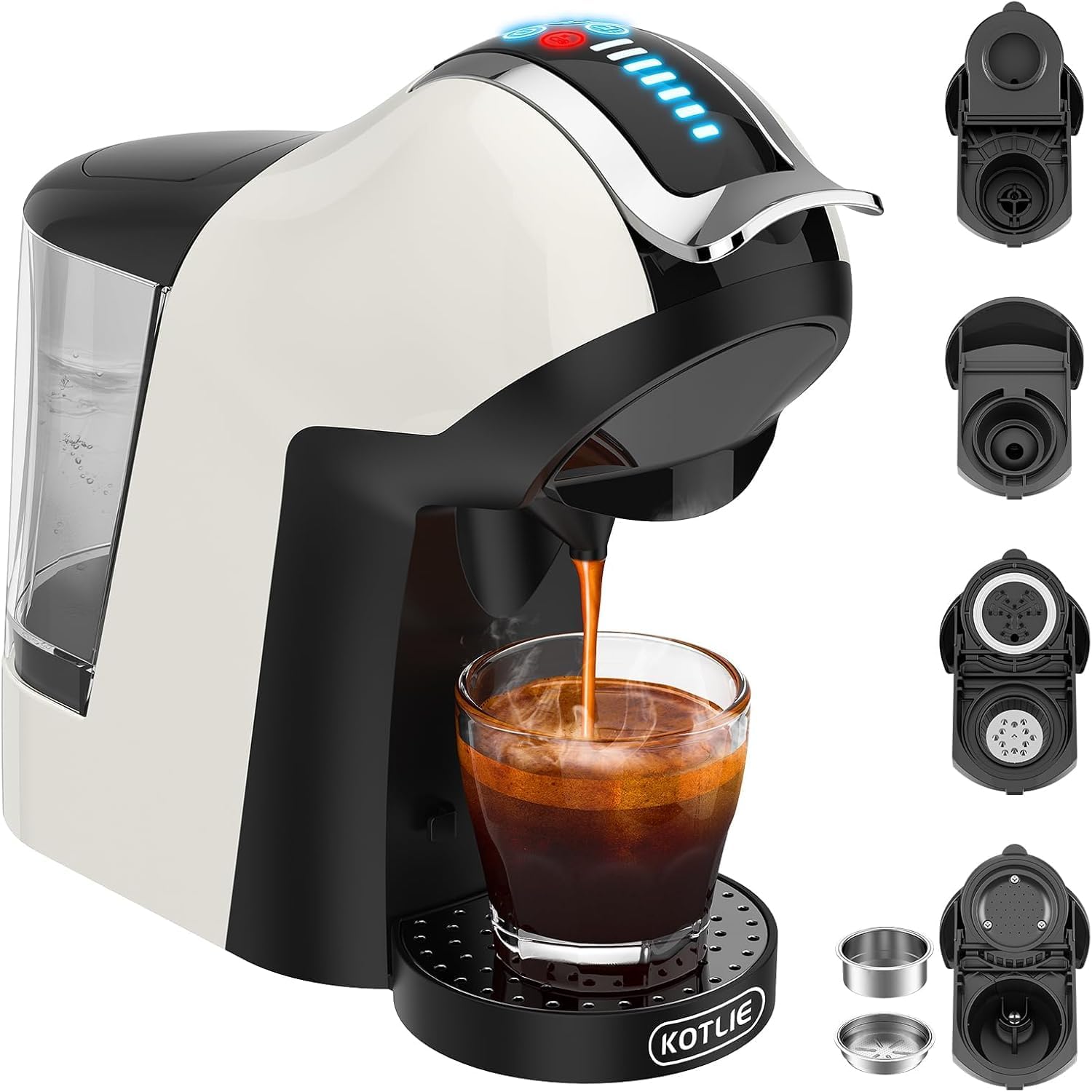 KOTLIE EM-308A Compact 5-in-1 Coffee Machine for Capsules/ESE (44 mm)/Coffee Powder, touchscreen operation