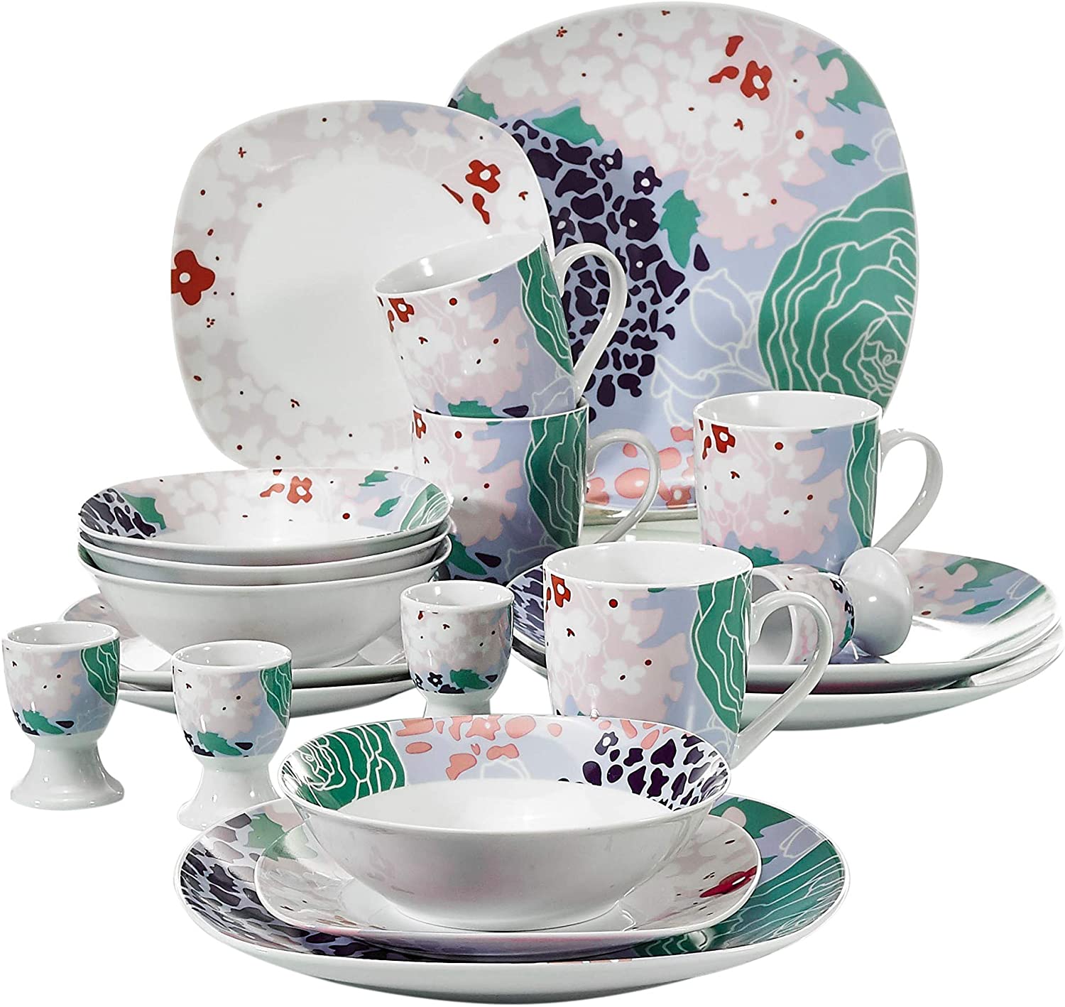 Olina Handmade Natural Veweet Crockery Made From Porcelain 20 Piece Dinner Set for 4 People | Breakfast Service with 4 Egg Cups, Coffee Mugs 350 ml/4 Soup Plates, Dessert Plates and Flat Plates