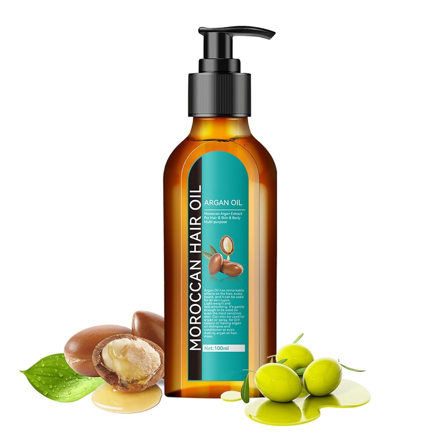 Woranb Moroccan Hair Oil 100 ml, Intensive Hair Oil with Argan Oil from Morocco, Moroccan Hair Care Oil, Natural Care for Dry & Damaged Hair, Minimises Split Ends, Shiny (100 ml, 1 Piece)