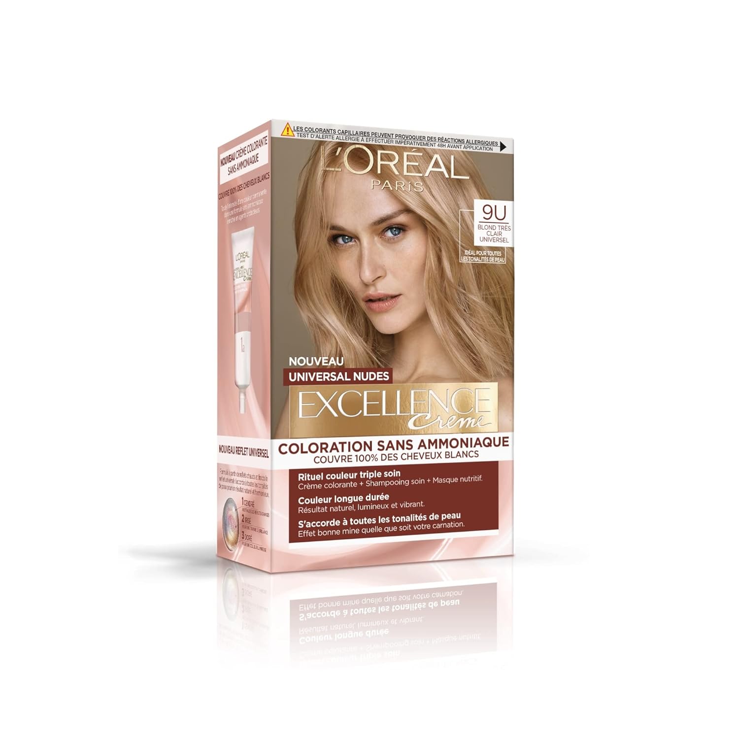 L\'Oréal Paris - Permanent Hair Dye Set - Ammonia Free - Covers 100% White Hair - Excellence Cream Universal Nudes - Shade: Very Light Blonde Universal (9)