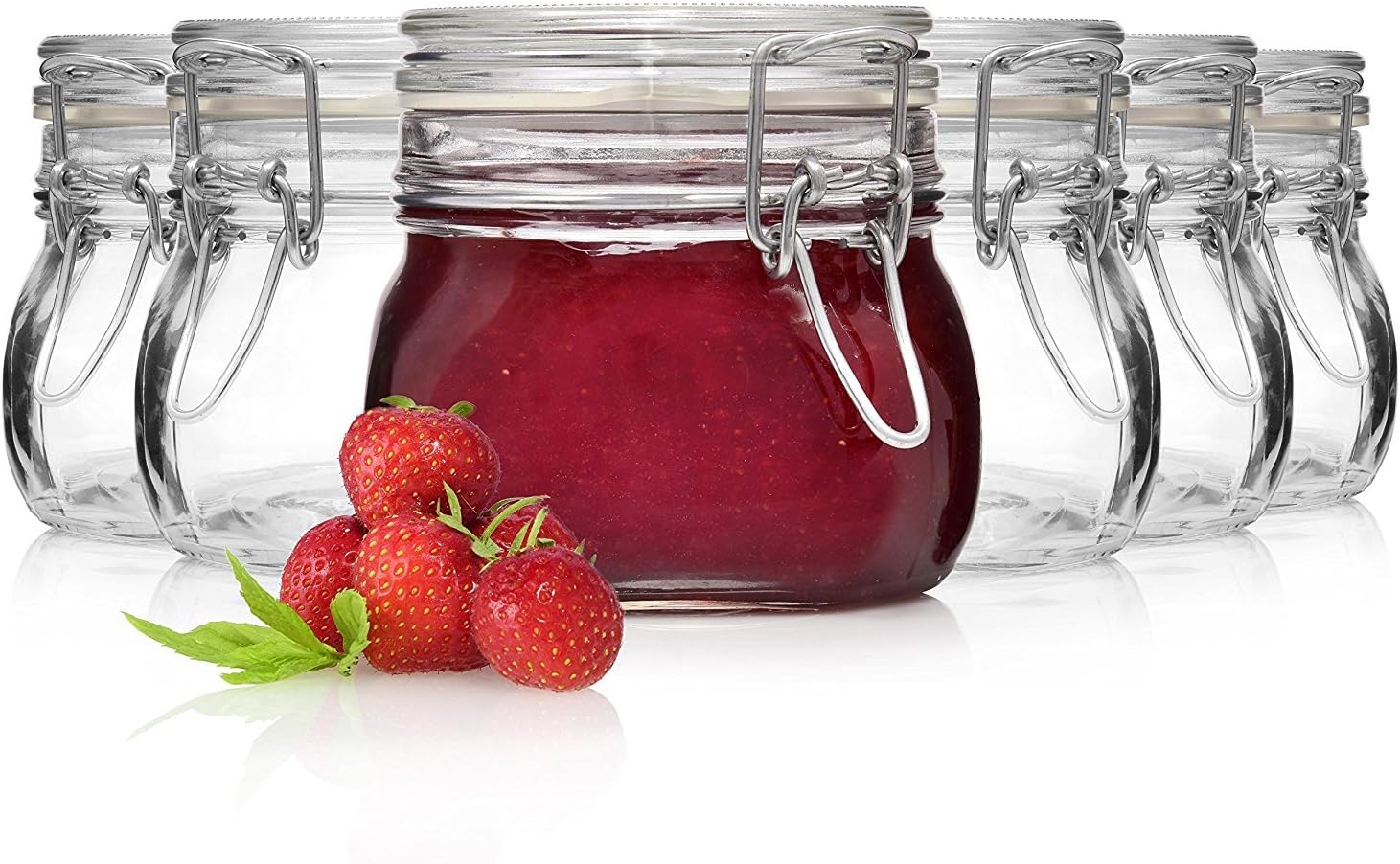 Bormioli Set of 6 Fido Swing Top Jars, 500 ml, Rocco, Storage Jars, Wire Clip Jars, Preserving Jars, Glass, Transparent, 6 x 500 ml, 4251119411614
