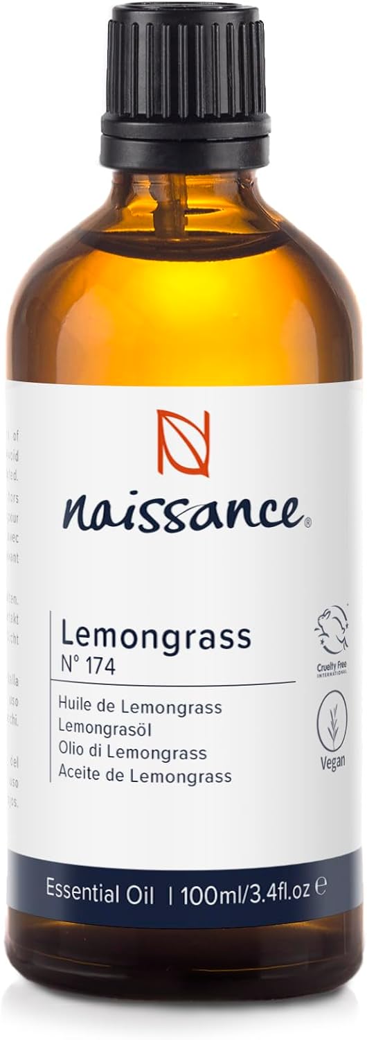 Naissance Lemongrass flexuosus Essential Oil (No. 174), 100 ml, 100% Natural Lemongrass Oil for Natural Cosmetics, Aromatherapy, Oil Burners, Fragrance Oil for Aroma Diffusers