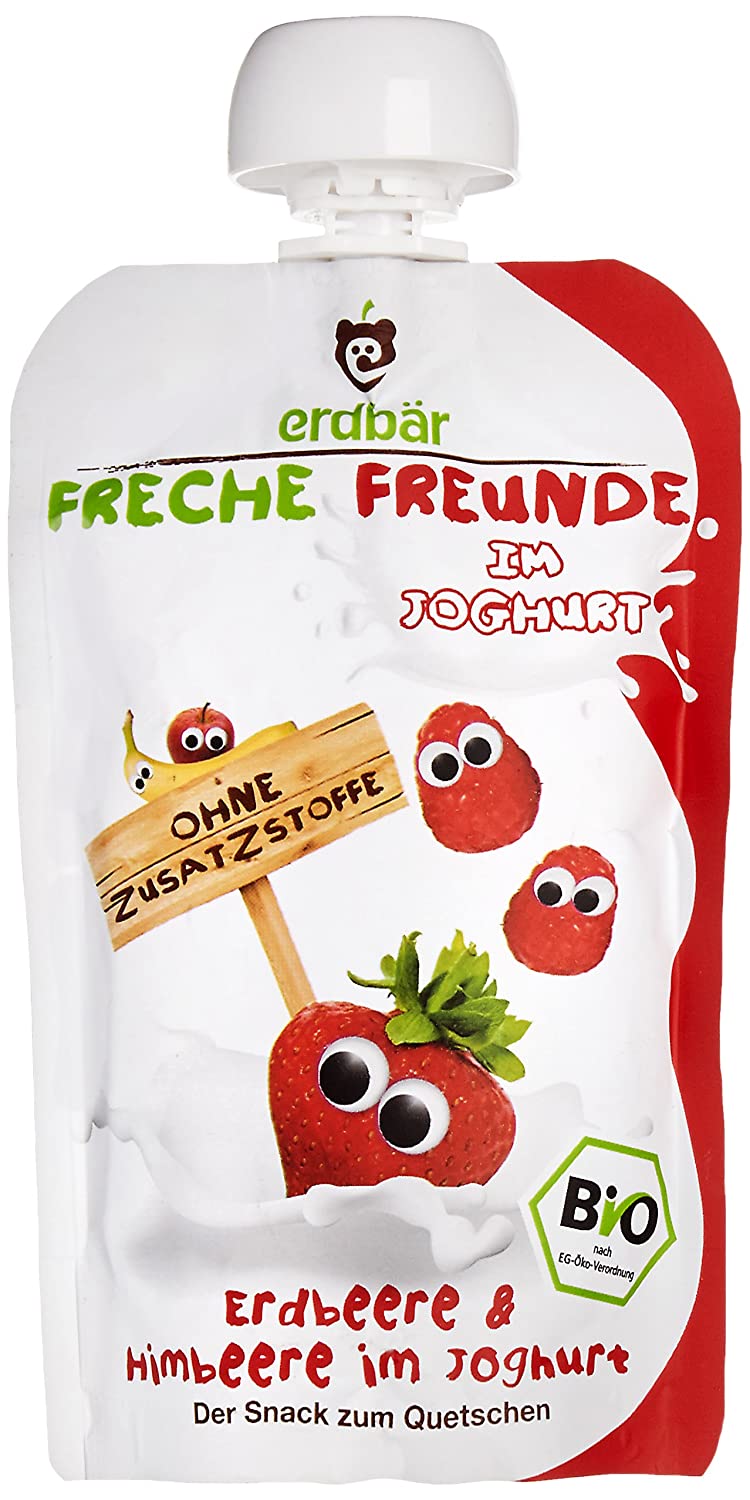 Erdbär Freche Freunde - Bio Quetschmus Erdbeere, Himbeere & Joghurt, 100g
