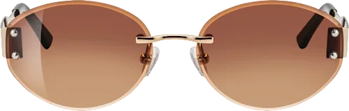 Adult sunglasses, rimless with gold temples & oval brown tinted lenses, 1 pc.