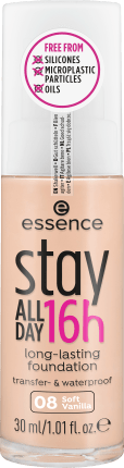 essence cosmetics Make-up stay ALL DAY 16h long-lasting Foundation Soft Vanilla 08, 30 ml
