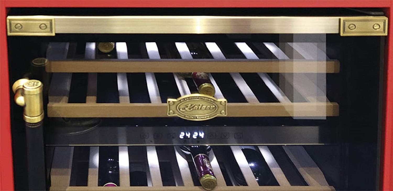 Kaiser K 64750 AD Retro Wine Fridge 145 L 46 Wine Flags 2 Climate Zones Freestanding/Undermount Drinks Fridge, 5 Pull-Out Wooden Shelves