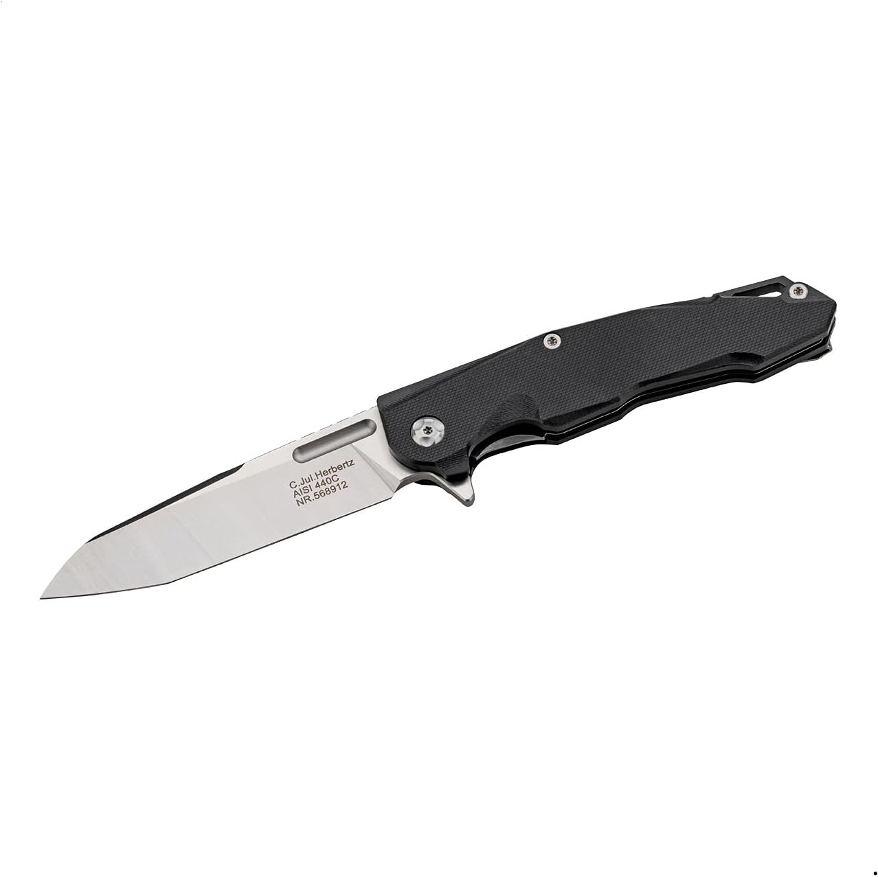 Herbertz One-Handed Knife, 440C Steel, Rustproof, Liner Lock, G10 Handles, Pocket Clip, Safety Strap Eyelet, High-Quality Folding Knife, Sharp Pocket Knife