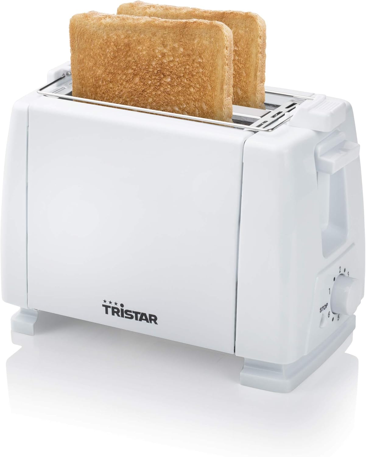 Tristar BR-1009 650 Watt 2 Slice Toaster, 2 Short Slots, 6 Browning Levels and Bread Warming Function - White