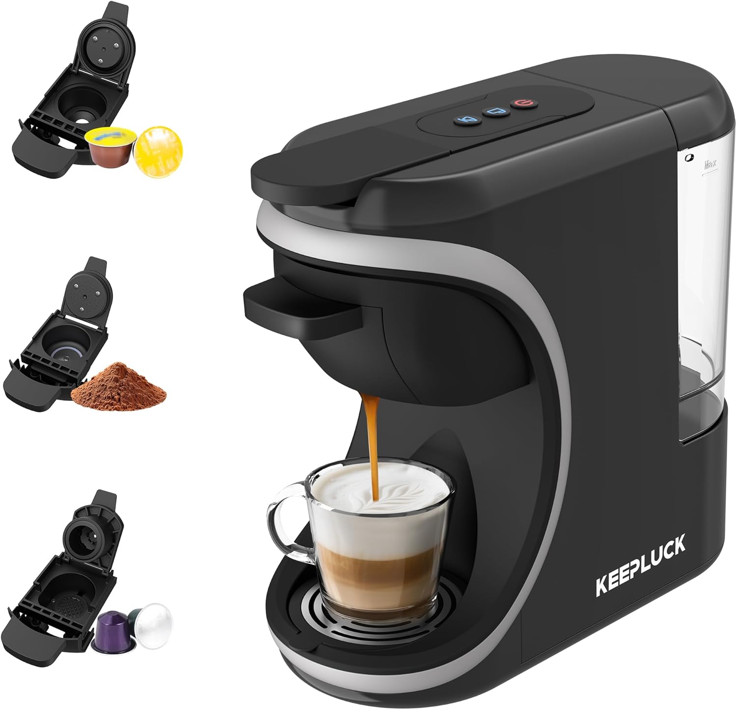 ST-551 3-in-1 Capsule Coffee Maker for Nespresso Original/Dolce Gusto/Powder, Two Quantities of Water to Choose From, Compact and Space-saving, 600 ml (Black)