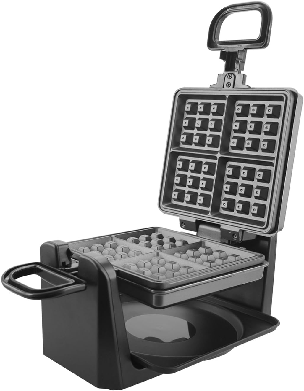 Emerio WM-110984.4 Rotating Waffle Iron for 4 Belgian Waffles at the Same Time with Professional Rotating Function, Non-Stick Plates, Temperature Control, 1000 Watt, \"Good\" Tested, Silver,