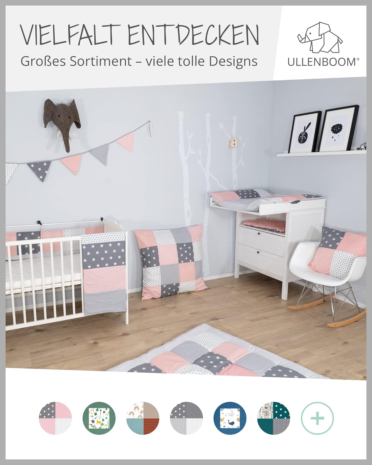 ULLENBOOM ® Baby Bed Linen Personalised Safari Peppermint - 2 Pieces (Complete): Personalised Baby Bed Linen 80 x 80 cm & Pillowcase 35 x 40 cm, Embroidered with Name, 100% Cotton