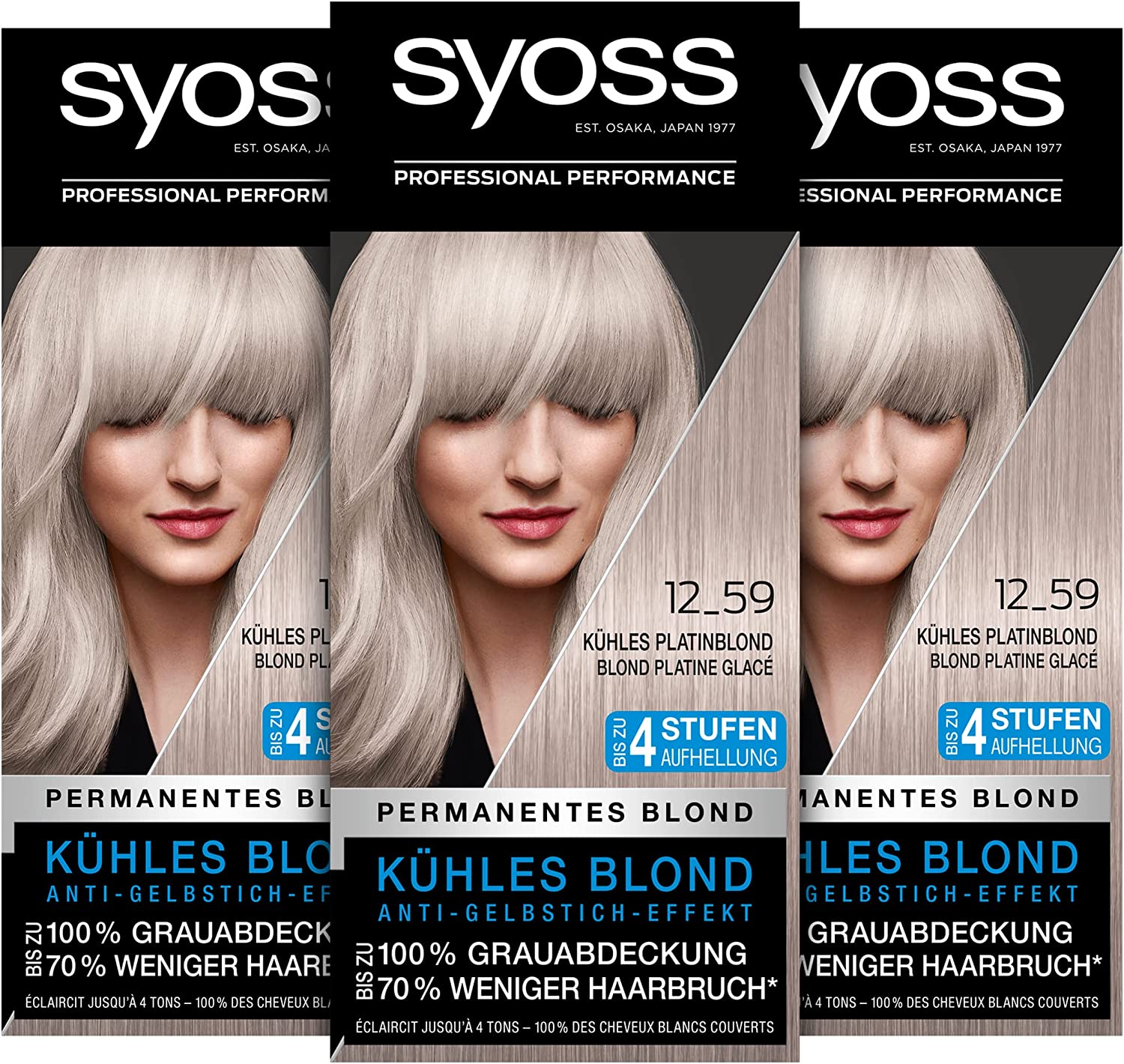 SYOSS Cool Blonds Level 3 12_59 Cool Platinum Blonde, Brightening up to 4 Levels, Pack of 3 (3 x 115 ml), ‎kühles platinblond