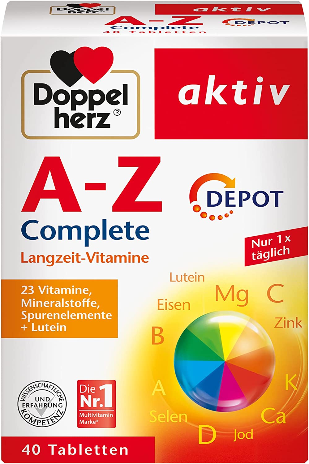 Doppelherz A -Z Complete Depot Long -Term Vitamins - 23 Vitamins, Minerals & Trace Elements Plus Lutein - 40 Prevention Tablets