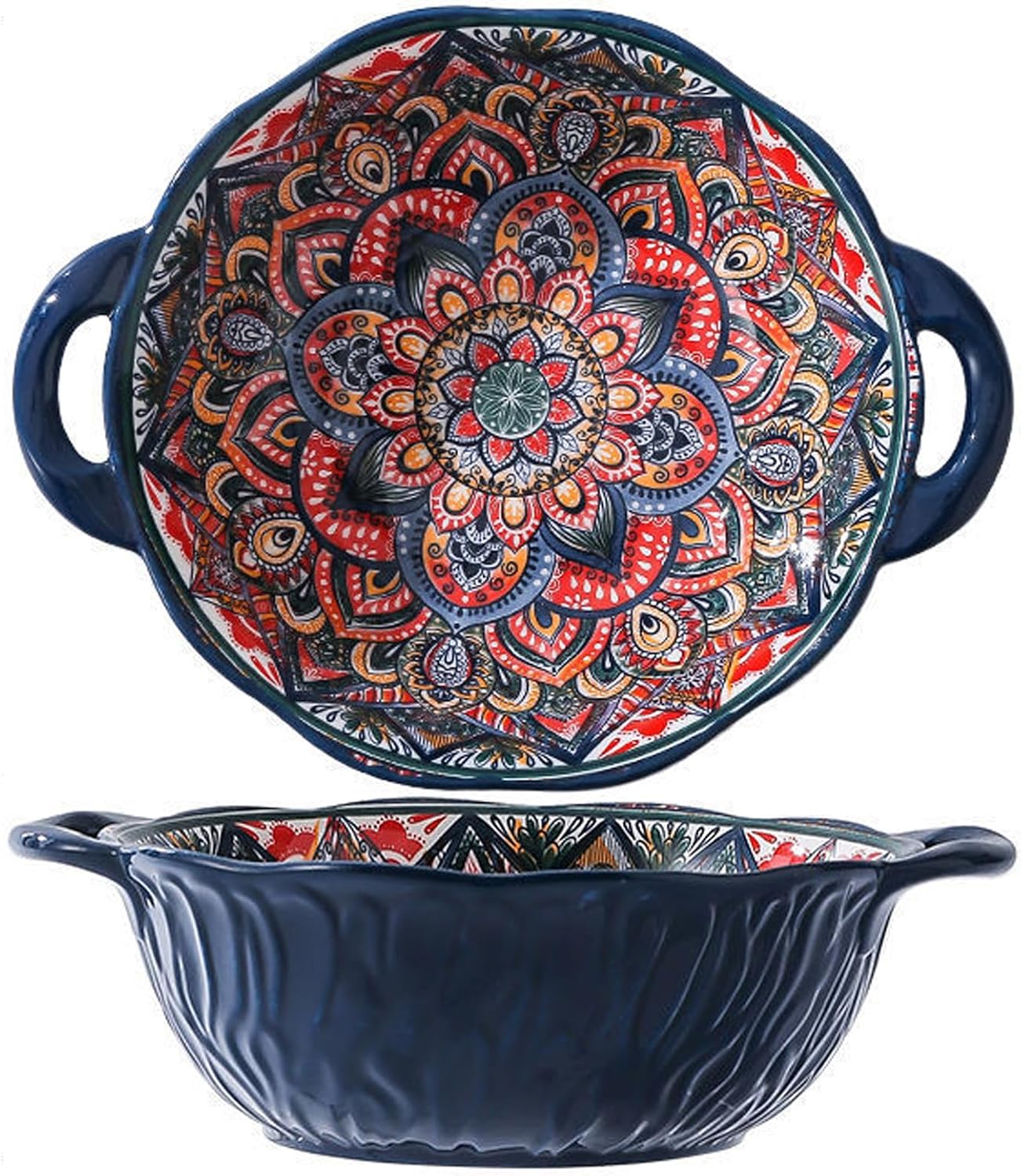 TuYines Ceramic Salad Bowl, Large Soup Bowl, Colorful Large Cereal Bowls with Handles, Diameter 20 cm, Soup Bowls with Handle, Dessert Bowls, Fruit Bowl