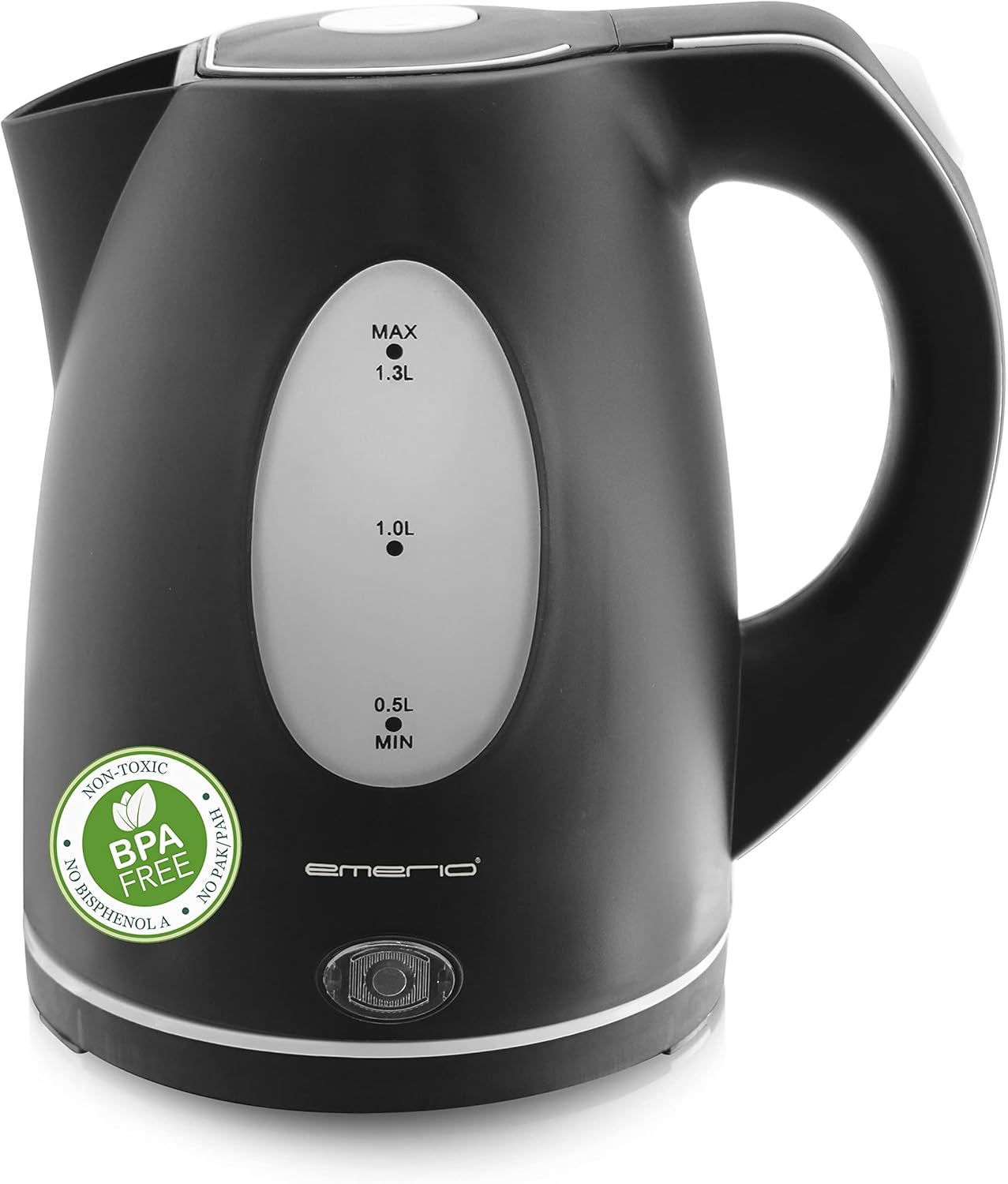 Emerio WK-106468.14 Kettle 1.3 Litre for Travel/Camping/Office with 2200 Watt, BPA-Free, Automatic Shut-Off with Dry Protection, 360° Base, Includes Limescale Filter, Black