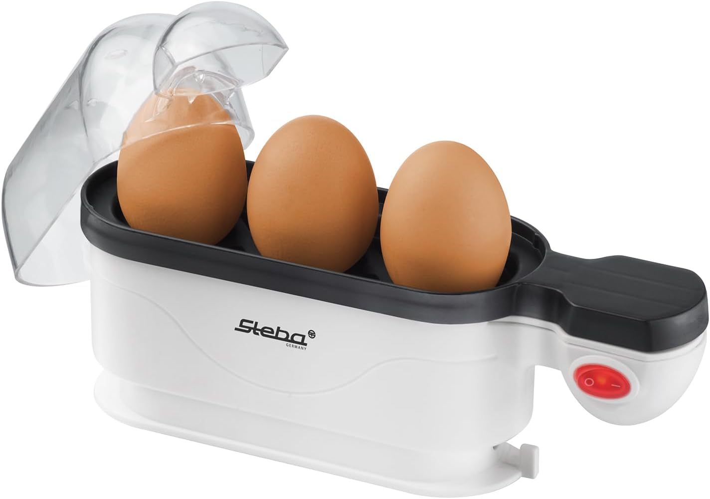 Steba Egg Cooker, Cooking Bowl Non-Stick Coating, for Max. 3 Eggs, Egg Tray with Carry Handle, Measuring Cup with Egg Pick, 350 Watt, EK 4