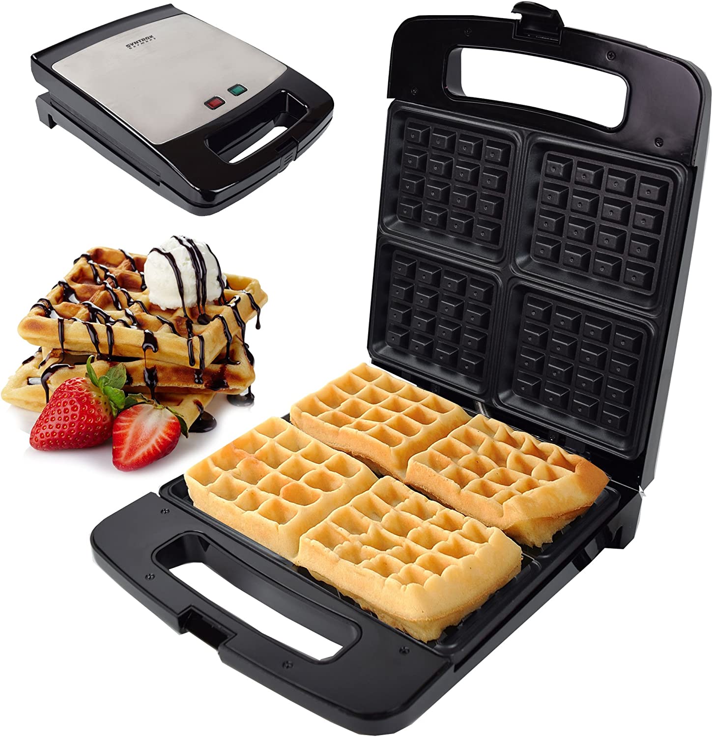 Syntrox Germany WM-1400W-4 Waffle Iron 1400 Watt XXL for 4 Belgian Waffles