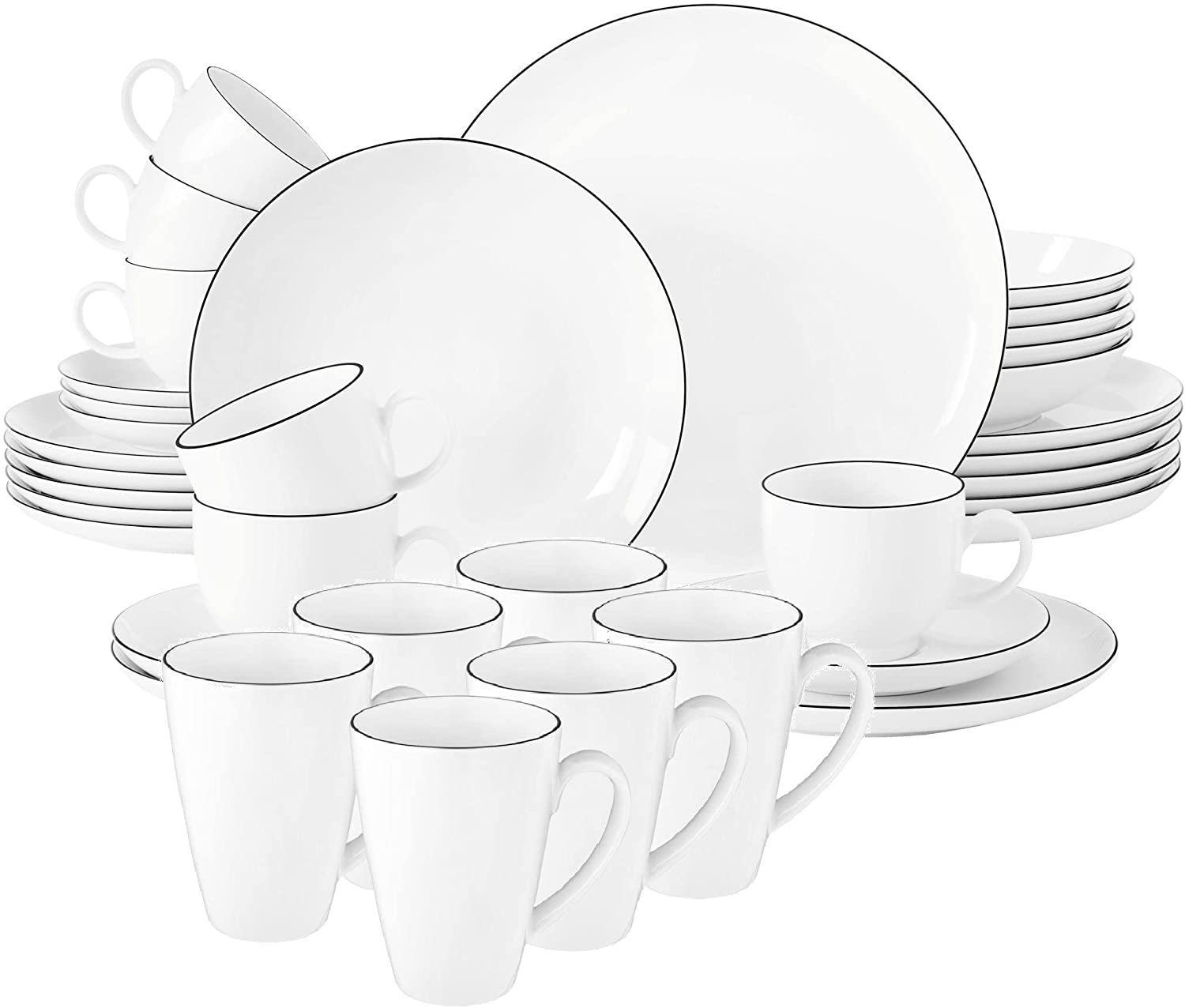 Seltmann Weiden - Lido Black Line - 36-piece crockery set - porcelain (including 6 coffee mugs)