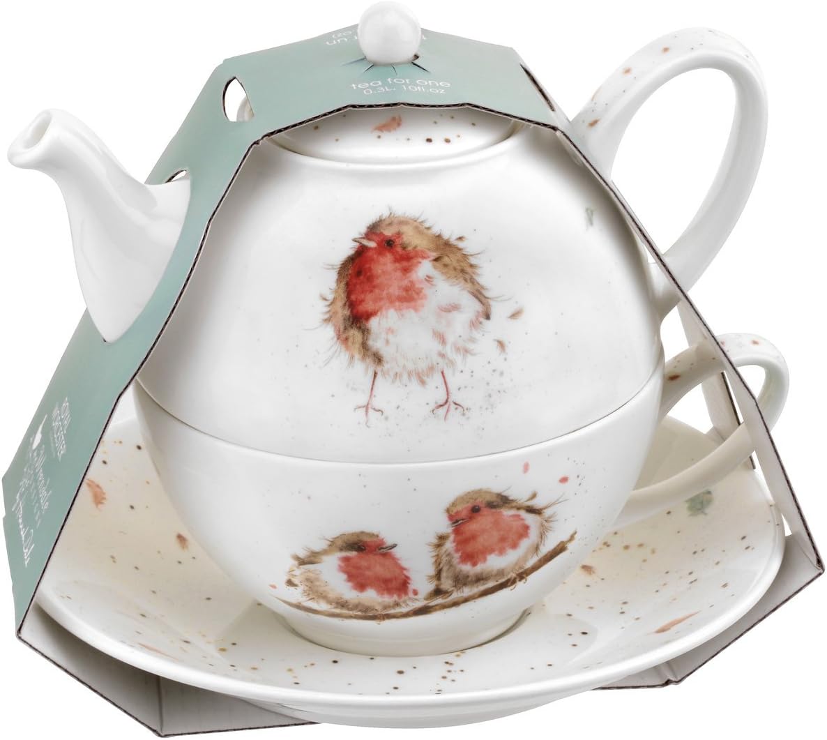 Portmeirion Wrendale Tea for One with Saucer (Robins), Bone China (Multi-Colour, 16.5 x 16.5 x 15 cm)