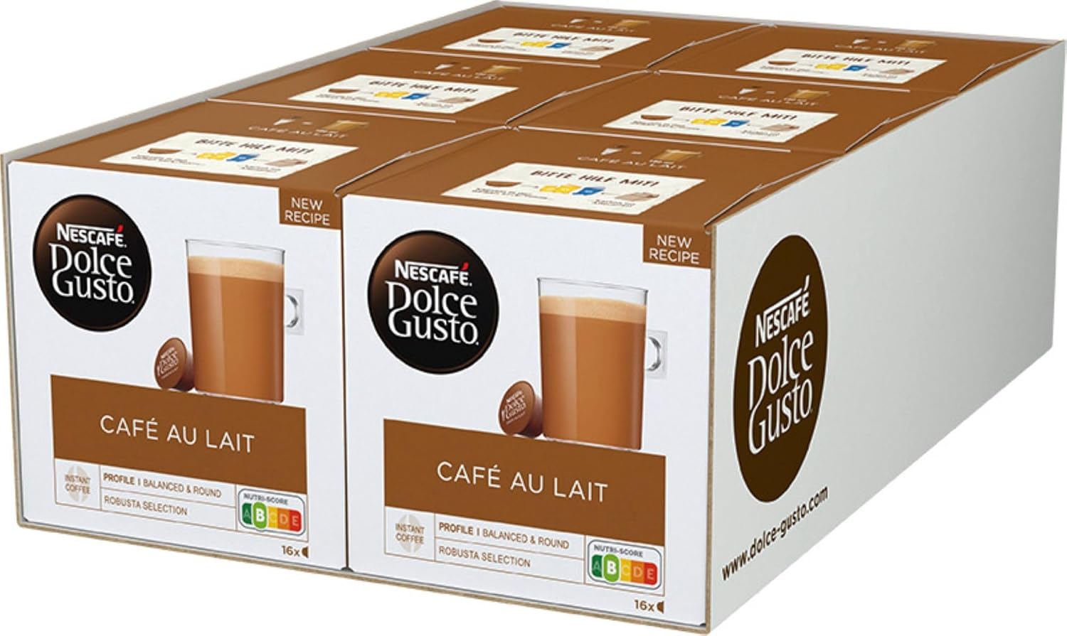 NESCAFÉ DOLCE GUSTO Café au Lait Coffee Capsules Pack of 6 (6 x 16 Capsules)