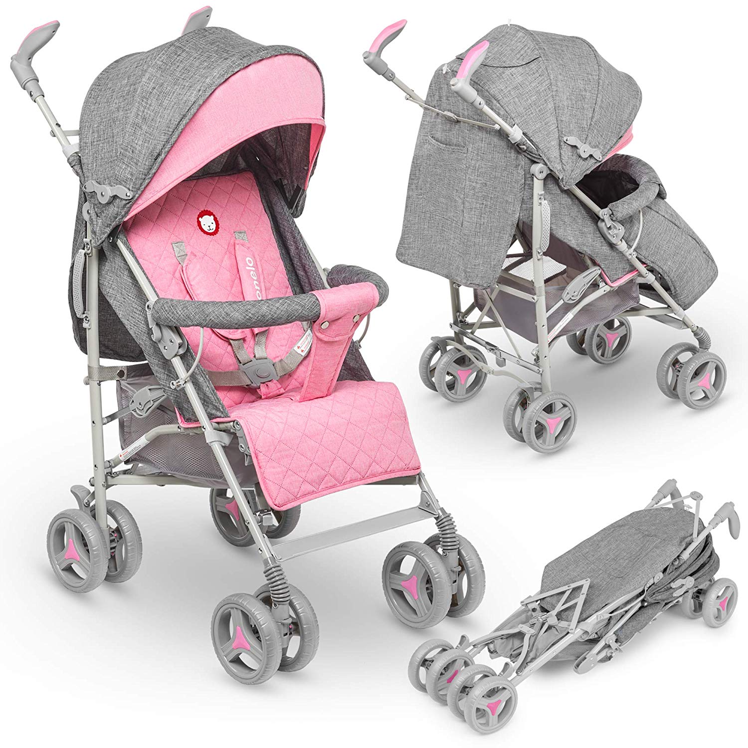 Lionelo Irma Pushchair up to 15 kg, Lightweight Modern Pushchair with Reclining Function, Foldable, Large 6 Inch Wheels, Large Basket, Bag, Mosquito Net
