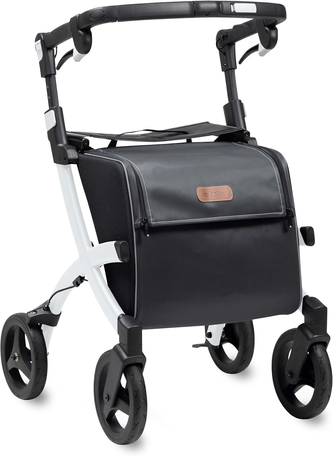 Rollz Flex 2 Pebble White - Upright Rollator with Seat - Lightweight Rollator with Wheels - Folding Rollator with Large Shopping Bag - Modern Design and Ultimate Support (Regular)