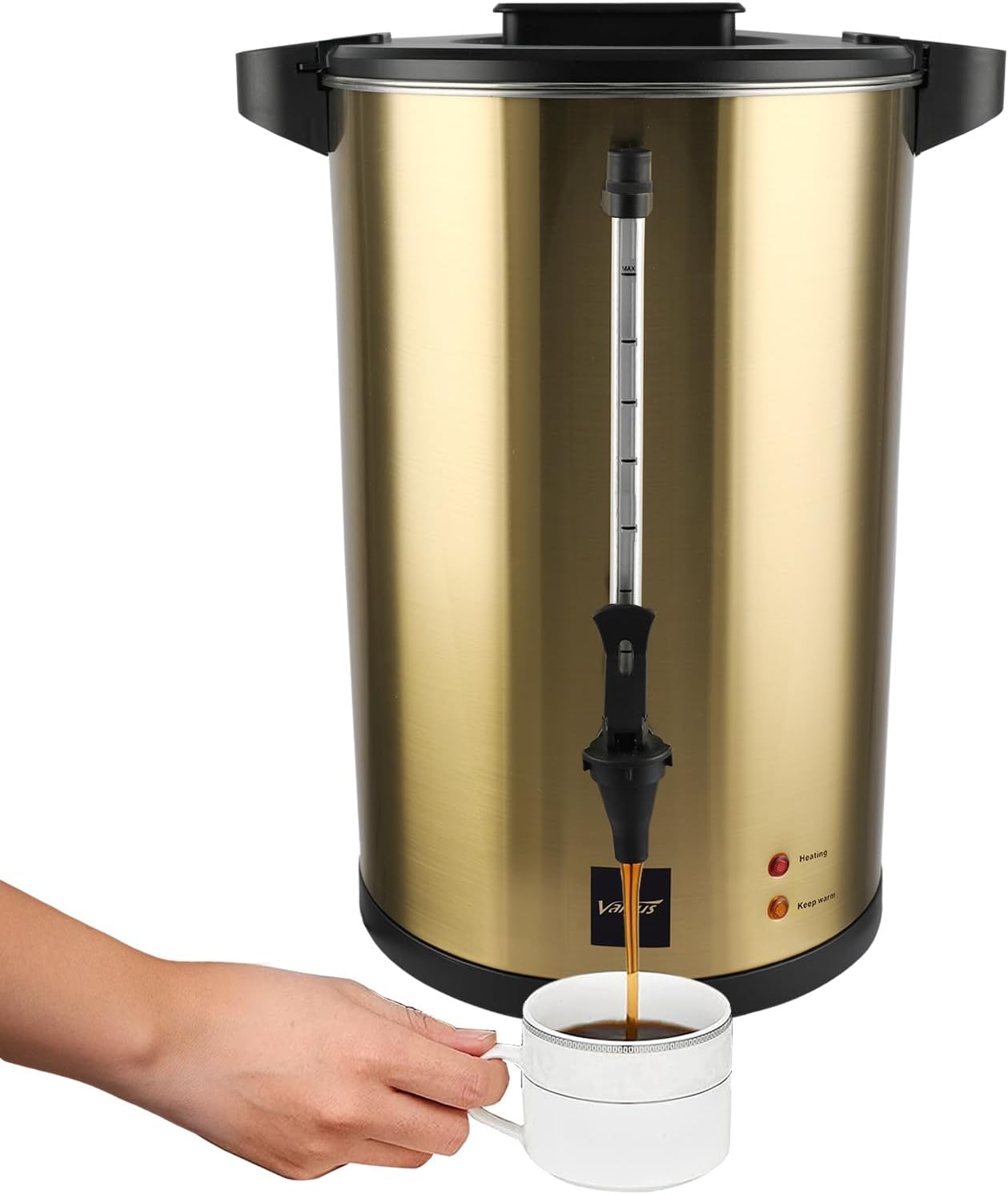 Valgus Commercial Stainless Steel Gold Coffee Urn 110 Cups 16L Double Walled Professional Coffee Machine Coffee Machine Hot Water Urn for Catering and Wedding Parties
