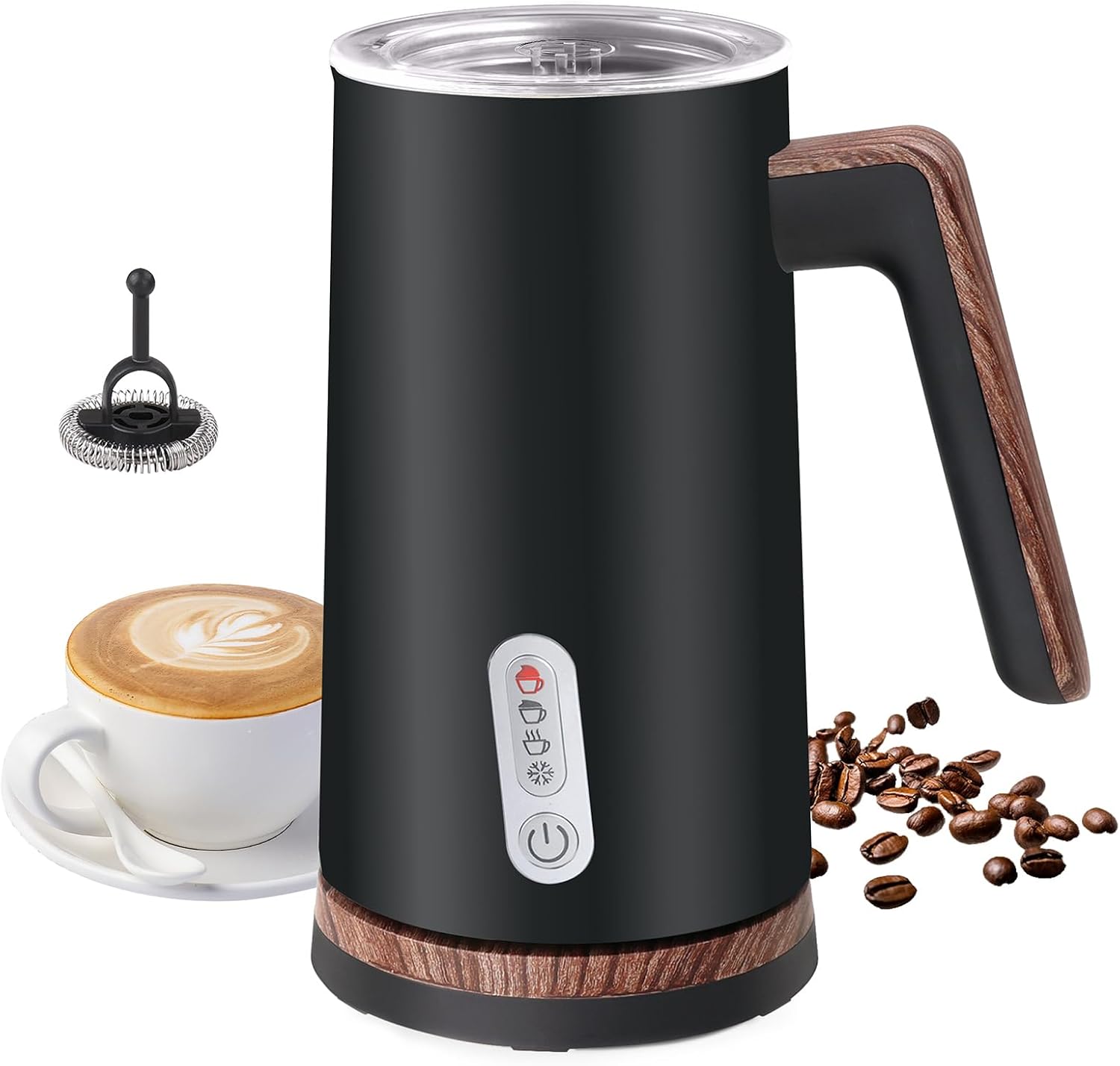 Electric Milk Frother 4-in-1 - Electric Milk Frother for Hot and Cold Milk Froth, Milk Warmer with Automatic Shut-Off and Milk Container (Black)