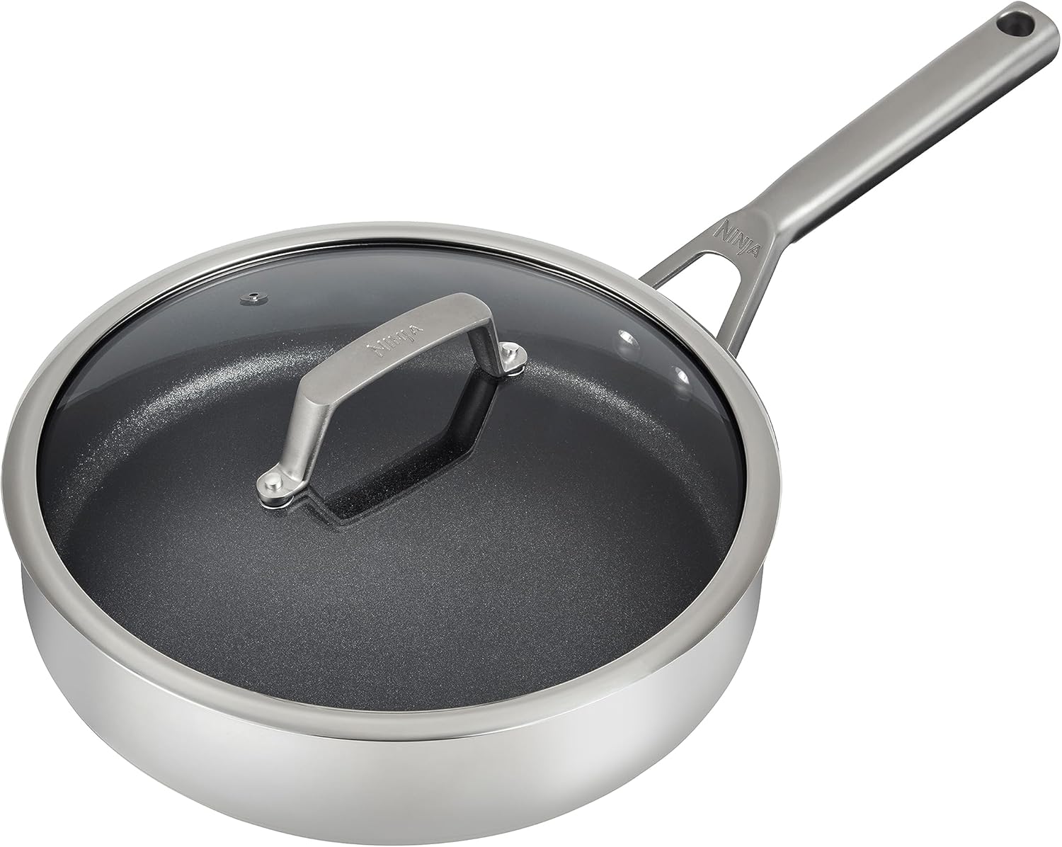 Ninja ZEROSTICK C60126UK 26cm Stainless Steel Sauté Pan with Glass Lid Durable Non-Stick Induction Oven Safe up to 260 C Stainless Steel Handle