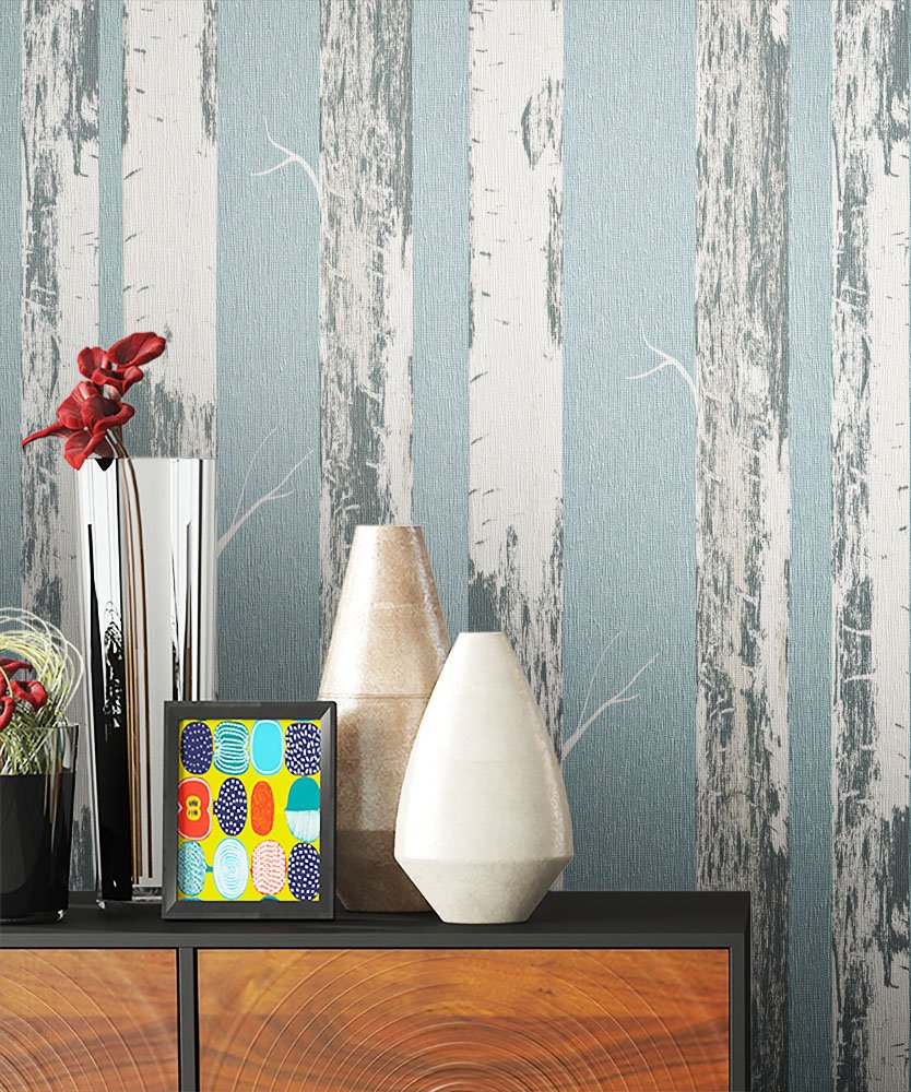 Newroom Design Newroom Wood With Natural Turquoise Non-Woven Wallpaper Cream/Grey Design/W