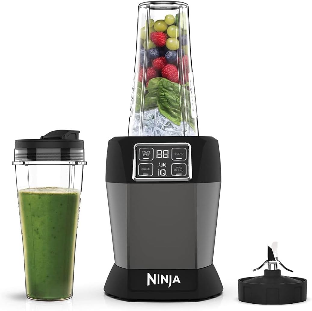 Ninja Blender with 2 Programs: Mixing & Max Mixing, Pulse Function, 2x 700 ml Cups with Spout Lid, 1000 W, Dishwasher Safe, Mixer Smoothie Maker, Auto-iQ, Black BN495EU