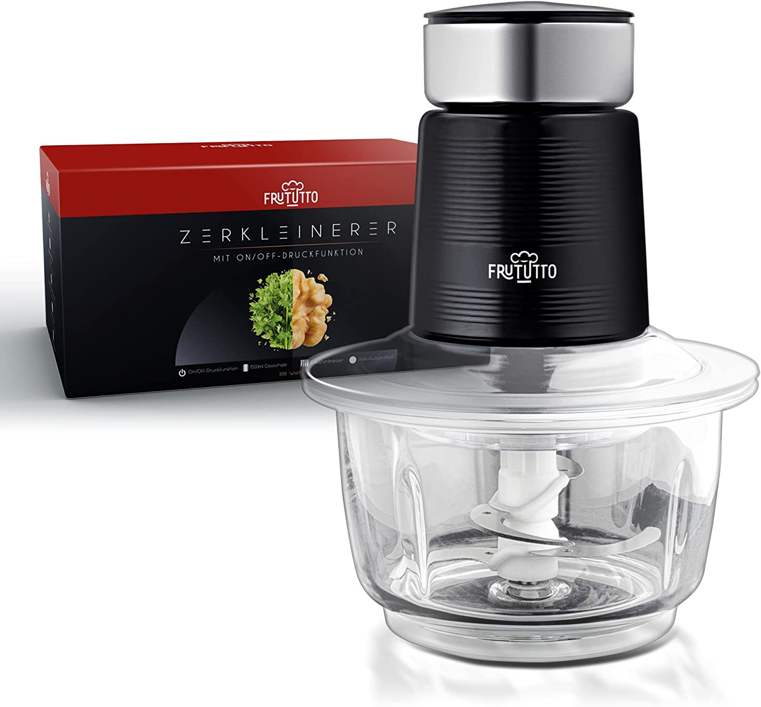 FRUTUTTO Professional Kitchen Chopper 300 W - Electric Multi Chopper 4 Blades 2-Ply - 100% Stainless Steel with Non-Slip Pad
