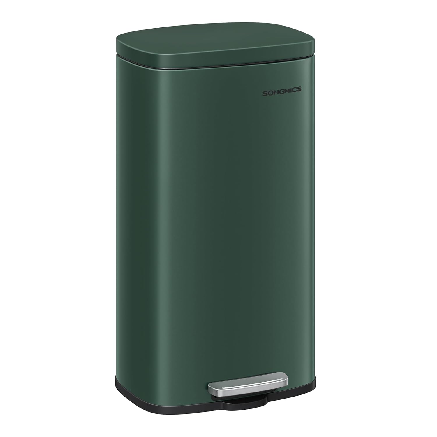 SONGMICS Kitchen Waste Bin, 30 Litres, Pedal Bin, with Lid, Softclose, Foot Pedal, Steel, Inner Bucket, Vintage Green LTB003C02