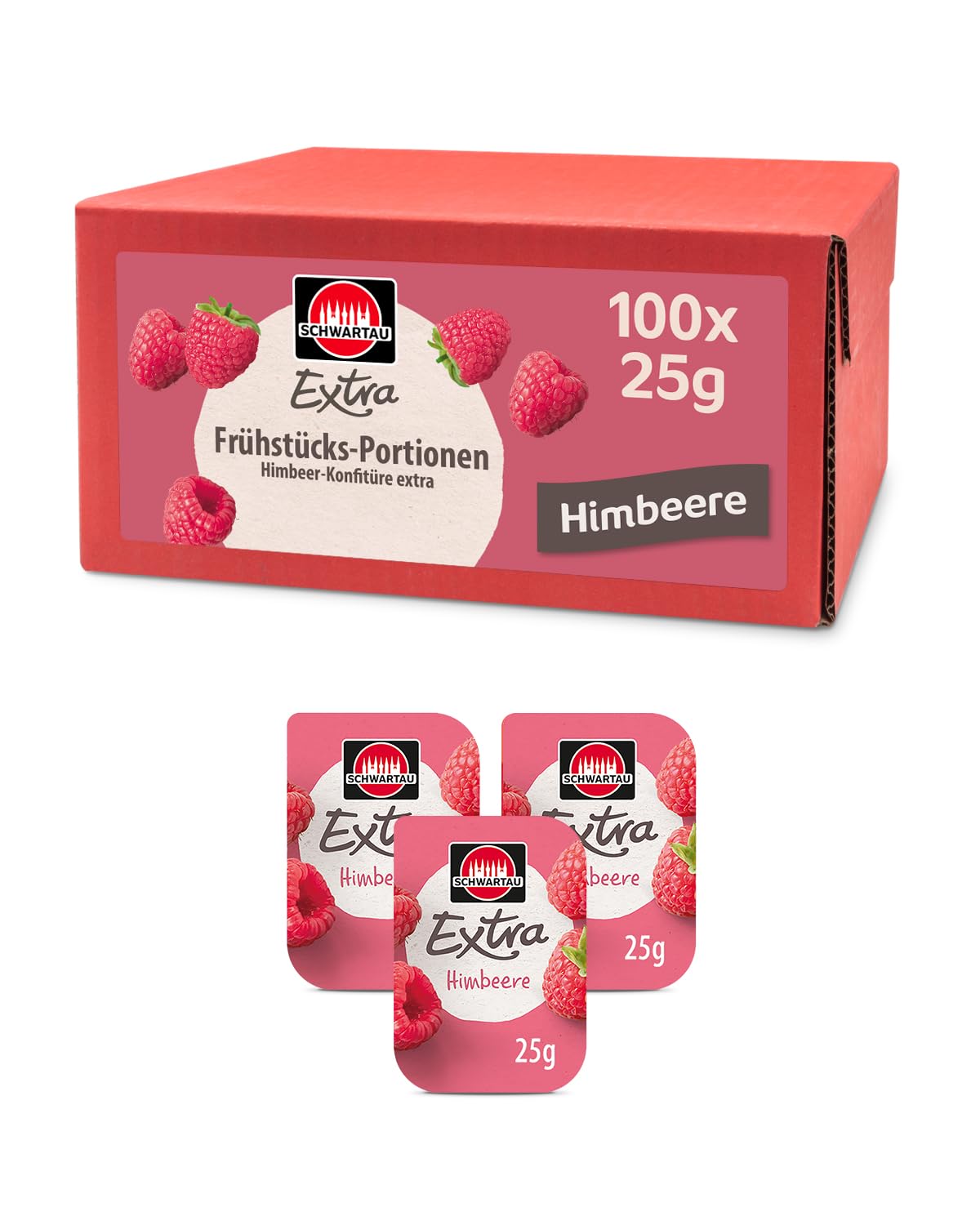 Schwartau Extra Raspberry Portions, Jam Portion Bowls, Bulk Pack, 100 x 25 g