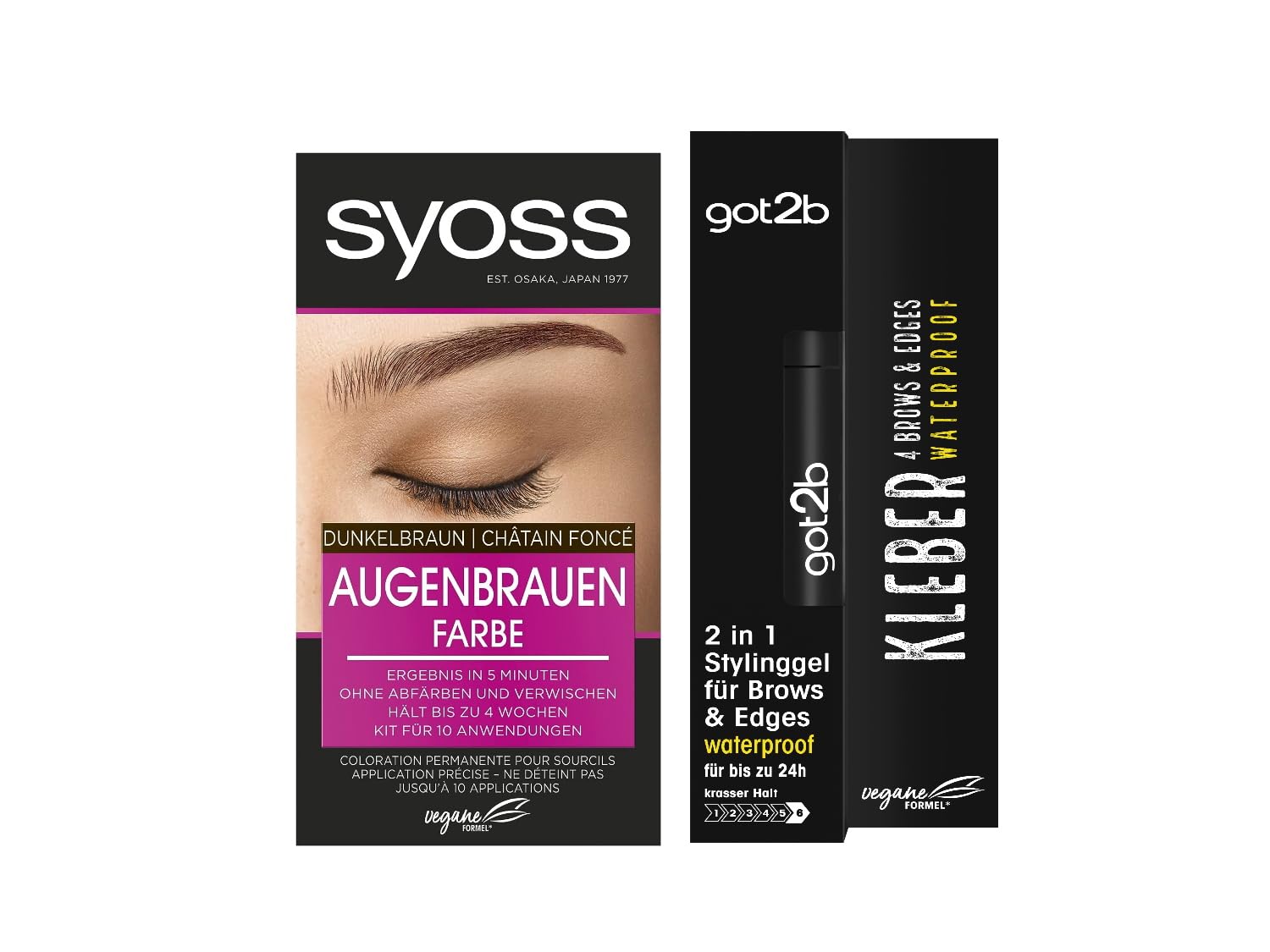 Syoss Eyebrow Kit Eyebrow Color 4-1 Dark Brown Level 3 (17 ml) Long-Lasting Result & got2b Glue 4 Brows & Edges Waterproof (16 ml) Sweat & Waterproof up to 24 Hours