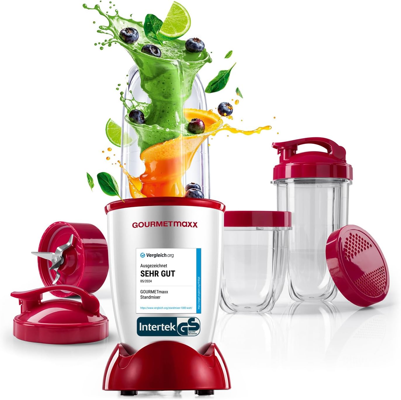 GOURMETmaxx Mr. Magic Power Pro Blender 400 Watt Smoothie Maker with To-Go Lid Stand Mixer with Mixing Cup and Keeping Lid for Storage, Blender with Accessory Set L for Shakes, Smoothies etc.