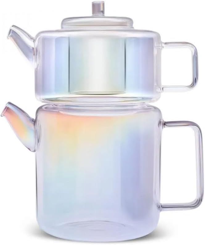 Karaca Borosilicate Glass Flat Teapot, Multi-Colour