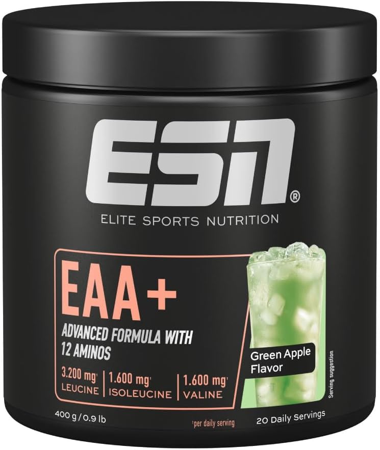 ESN Store ESN EAA+, Green Apple, 400 g, All 9 EAAs & Vitamin B6, 3.2 g Leucine per serving, Ideal Solubility, Vegan - Made in Germany 400g