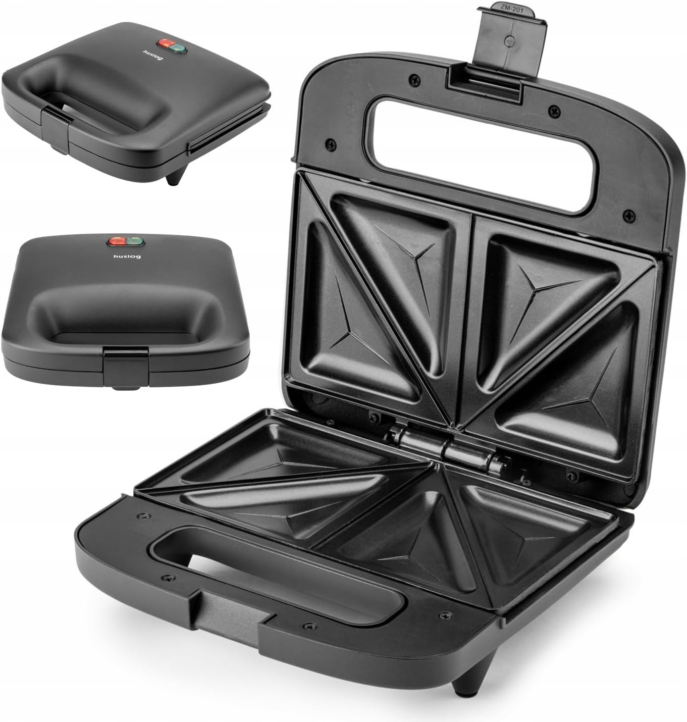 Huslog 750W Triangles Black Non-Stick Sandwich Maker
